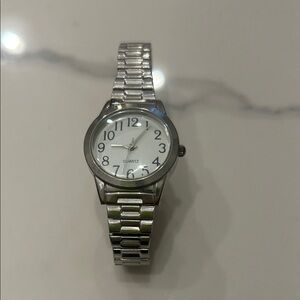 Silver Quartz Watch with White Dial
